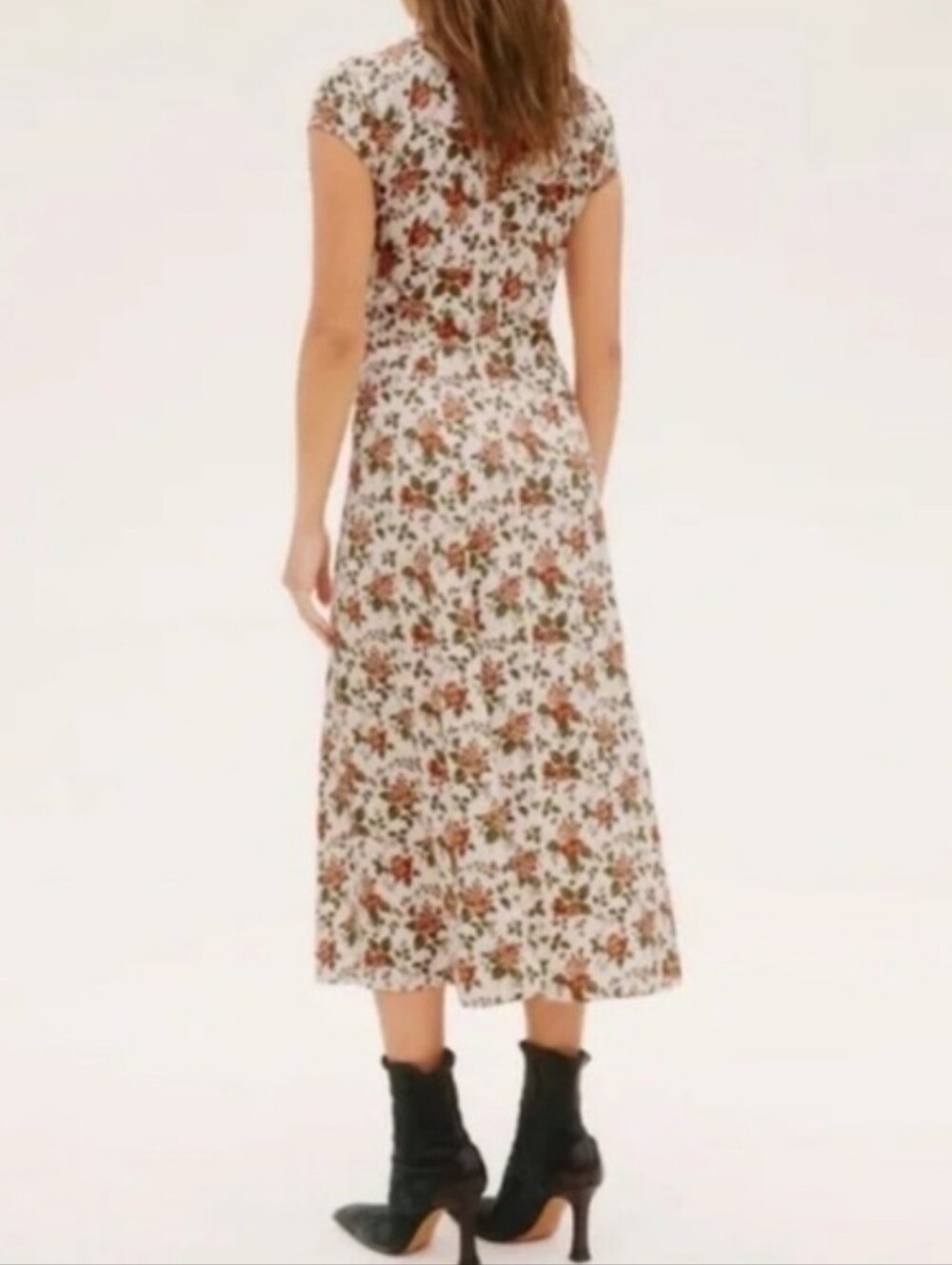 Reformation Fauna Floral Midi Dress Size 2 White Orange Button Front Cottagecore - Picture 6 of 16